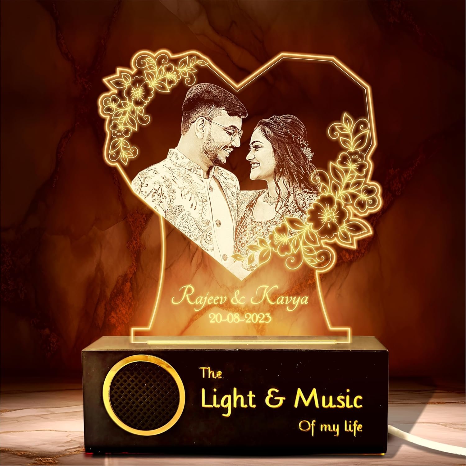 personalised led heart lamp bluetooth speaker gift for wife india